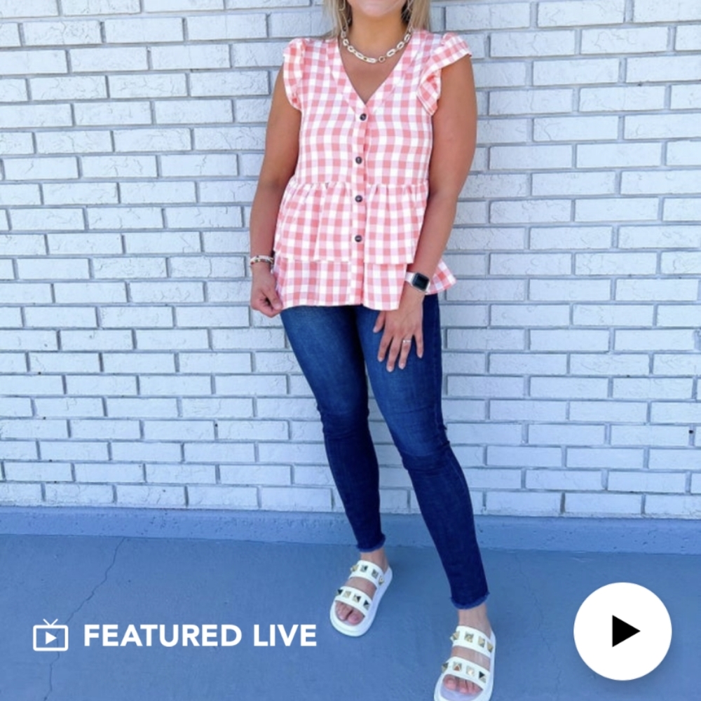 JODIFL Coral Gingham button down shirt L